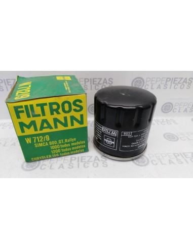 Filtro aceite Simca 900, GT, Rallye, 1000, 1200, 150. MANN W712/9.